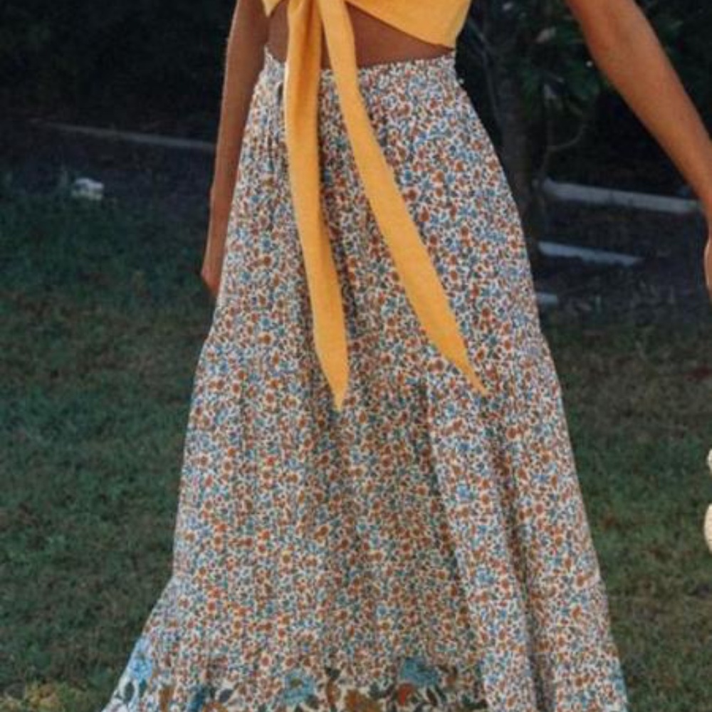 Multicolor Boho Floral Print Elastic High Waist Pl